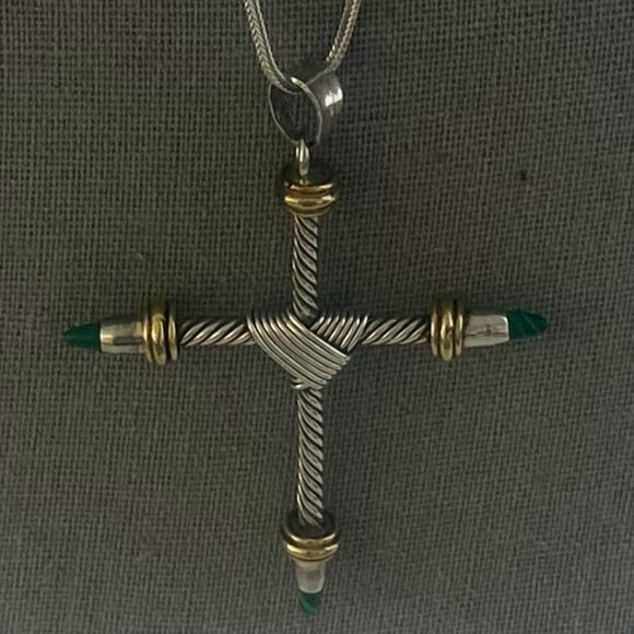 Vintage Taxco Mexico 925 Sterling Silver Onyx Azurite  VintageWestern Sterling and 24Kt Gold over Silver and Malachite Christian Cross